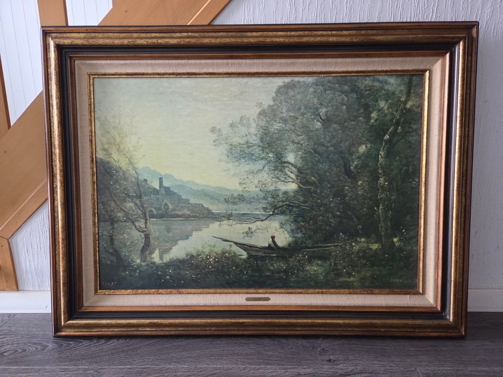 Prachtige Vintage Corot Reproductie – Grote Kader, Antiek en Kunst, Ophalen, Vintage, Ingelijst, Landschap