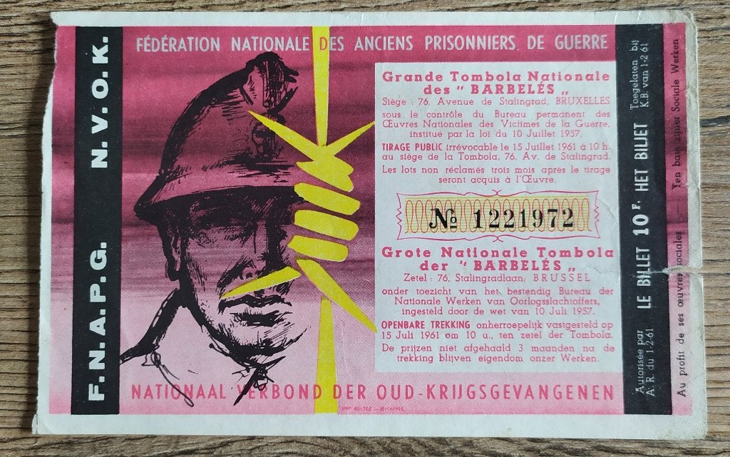 Nationaal Verbond der Oud-Krijgsgevangenen - Tombola 1961, Postzegels en Munten, Bankbiljetten | België, Ophalen of Verzenden