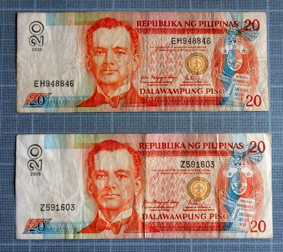 2 billet de 20 peso des Philippines année 2008., Envoi, Asie du Sud Est, Billets en vrac
