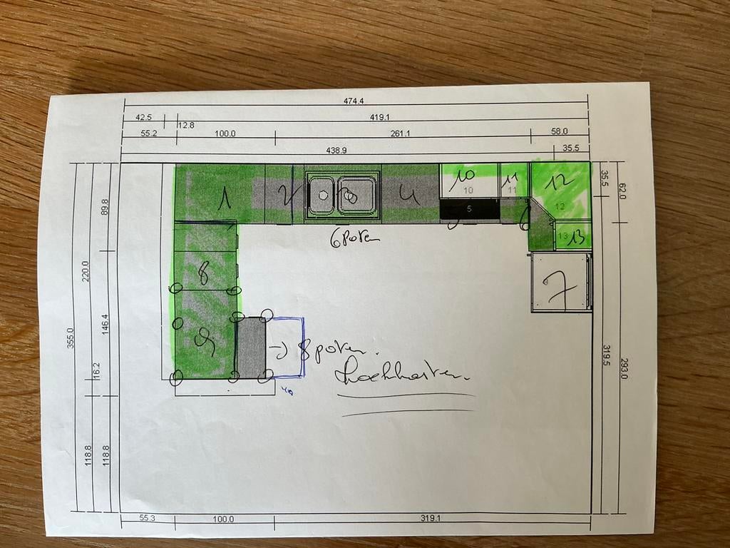 Keuken met eiken werkblad, Huis en Inrichting, Ophalen, Gebruikt, U-keuken, Wit