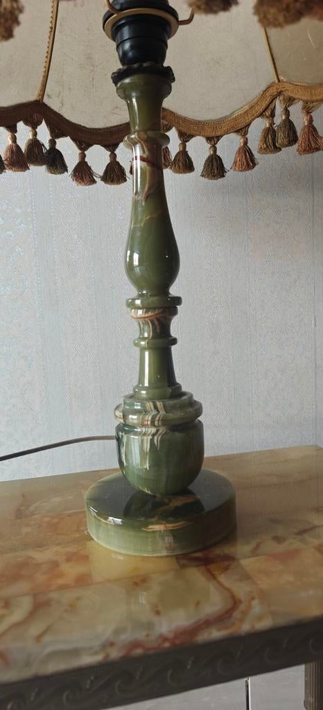 Vintage lamp in massief groene onyx — vervangbare kap —, Ophalen