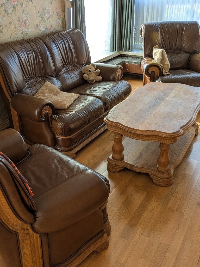 Salon en chêne massif - cuir, Maison & Meubles, Enlèvement, Utilisé, Bois