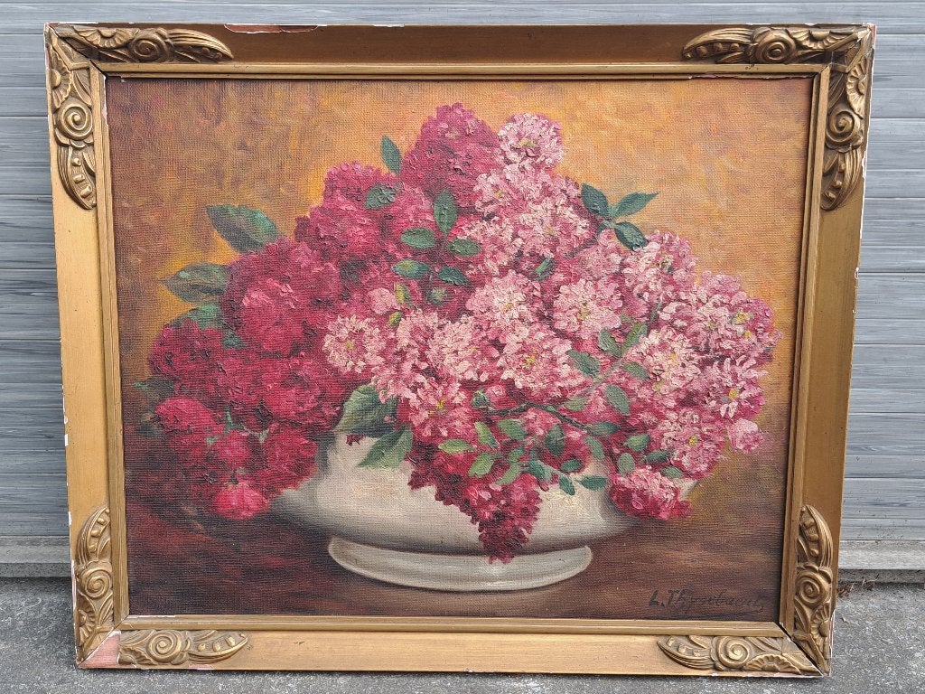 huile sur toile fleur signe louis thysebaert, Enlèvement ou Envoi, Toile