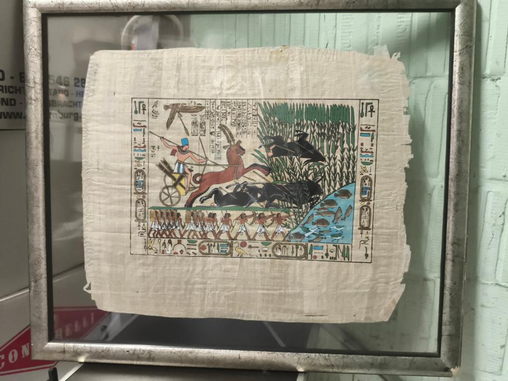 Tableau Papyrus Égyptien Encadré - Chasse de Toutânkhamon, Antiquités & Art, Enlèvement