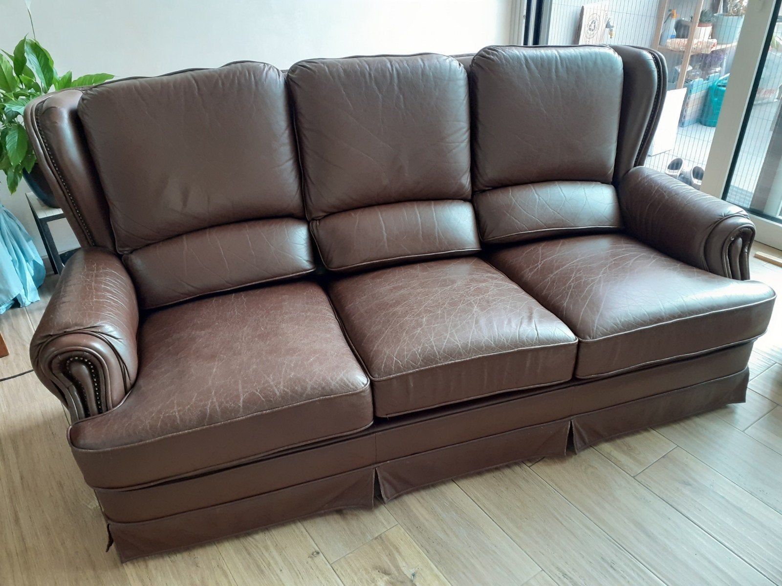 Lederen zetel met hoge rug, donkerbruin, Trois personnes, Moins de 75 cm, Klassiek, Enlèvement
