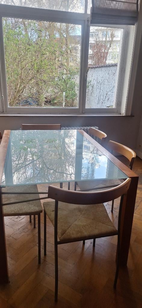 Table à manger en verre & bois Ligne Roset, extensible, Design, Verre, Enlèvement, Utilisé
