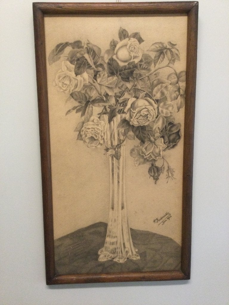 Antieke potloodtekening  H.Frederickx 1922 Rozen, Ophalen of Verzenden