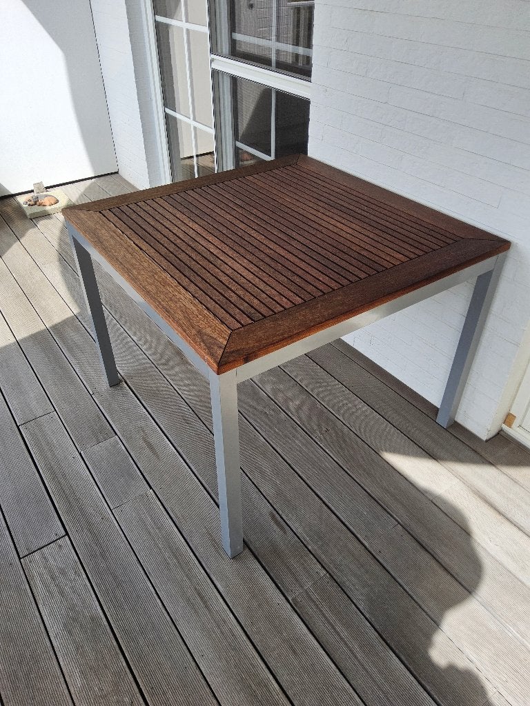 Table de jardin en teck, table de patio carrée, 1 m x 1 m, Enlèvement, Comme neuf, Carré, Bois