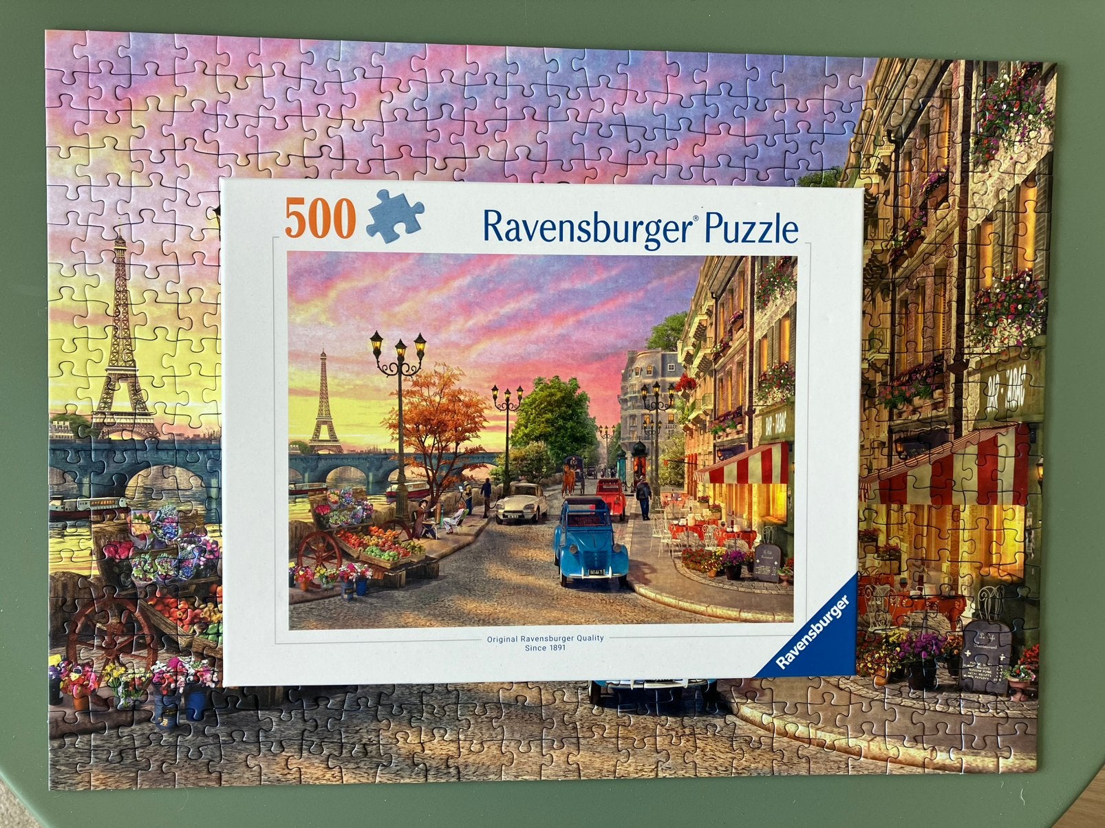 Puzzel 500 stukken - A Paris evening - Ravensburger, Ophalen of Verzenden, 500 t/m 1500 stukjes, Zo goed als nieuw, Legpuzzel