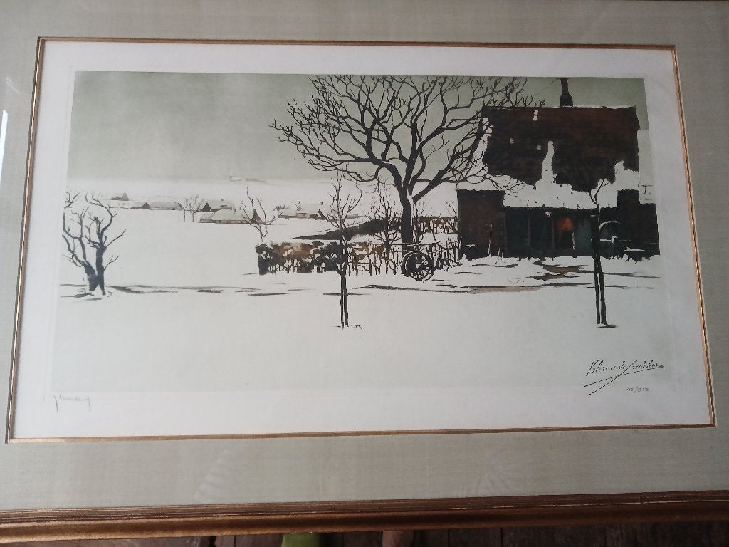 Litho ou gravure de Valerius De Saedeleer, Antiquités & Art, Paysage, Enlèvement, Impression, Sous verre