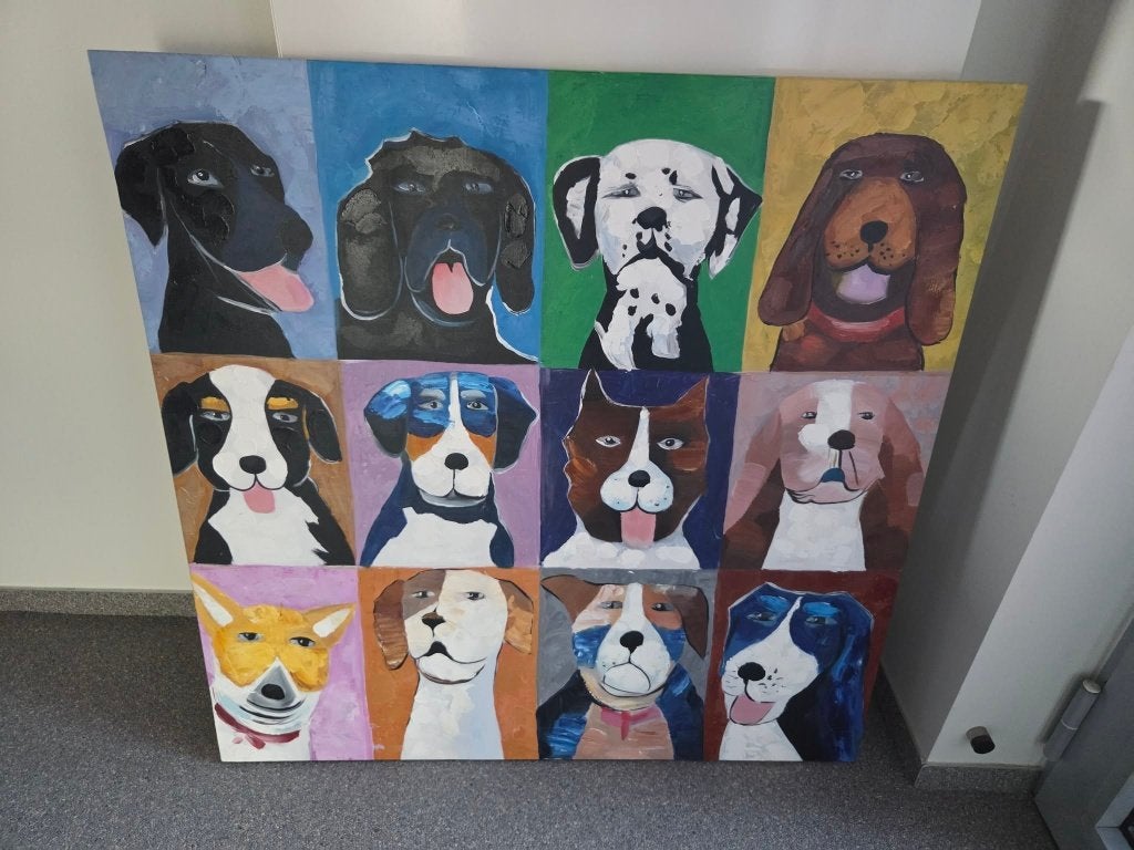 Schilderij, Antiquités & Art, Art | Peinture | Moderne, Enlèvement, Textile, Sur cadre en bois, Animaux