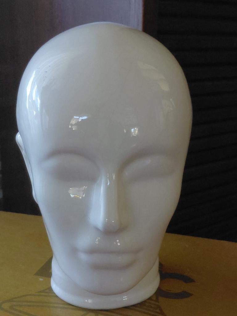 Vintage keramieken mannequin hoofd met witte glazuurlaag, Antiek en Kunst, Ophalen of Verzenden
