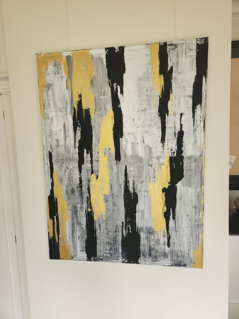 Prachtig Groot Abstract Schilderij "Black is Gold Nº5" - D., Ophalen