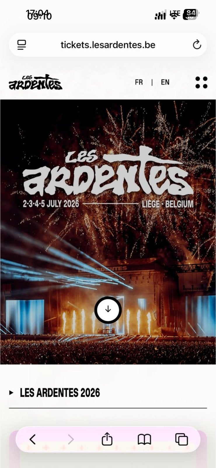 2 tickets Vip pour les Ardentes pour le Samedi 04/07