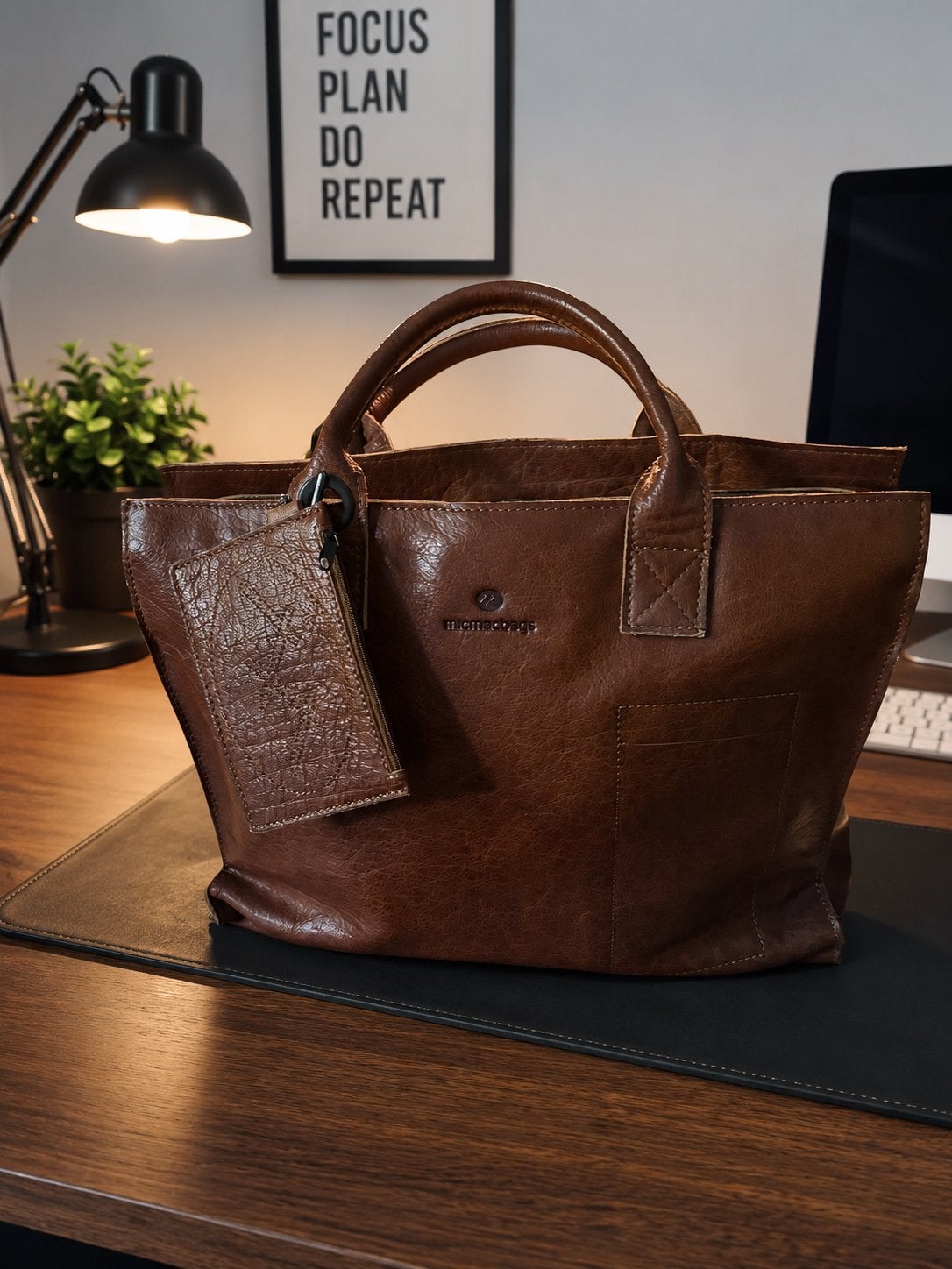 Micmacbags lederen aktetas, Ophalen, Zo goed als nieuw, Bruin, Shopper