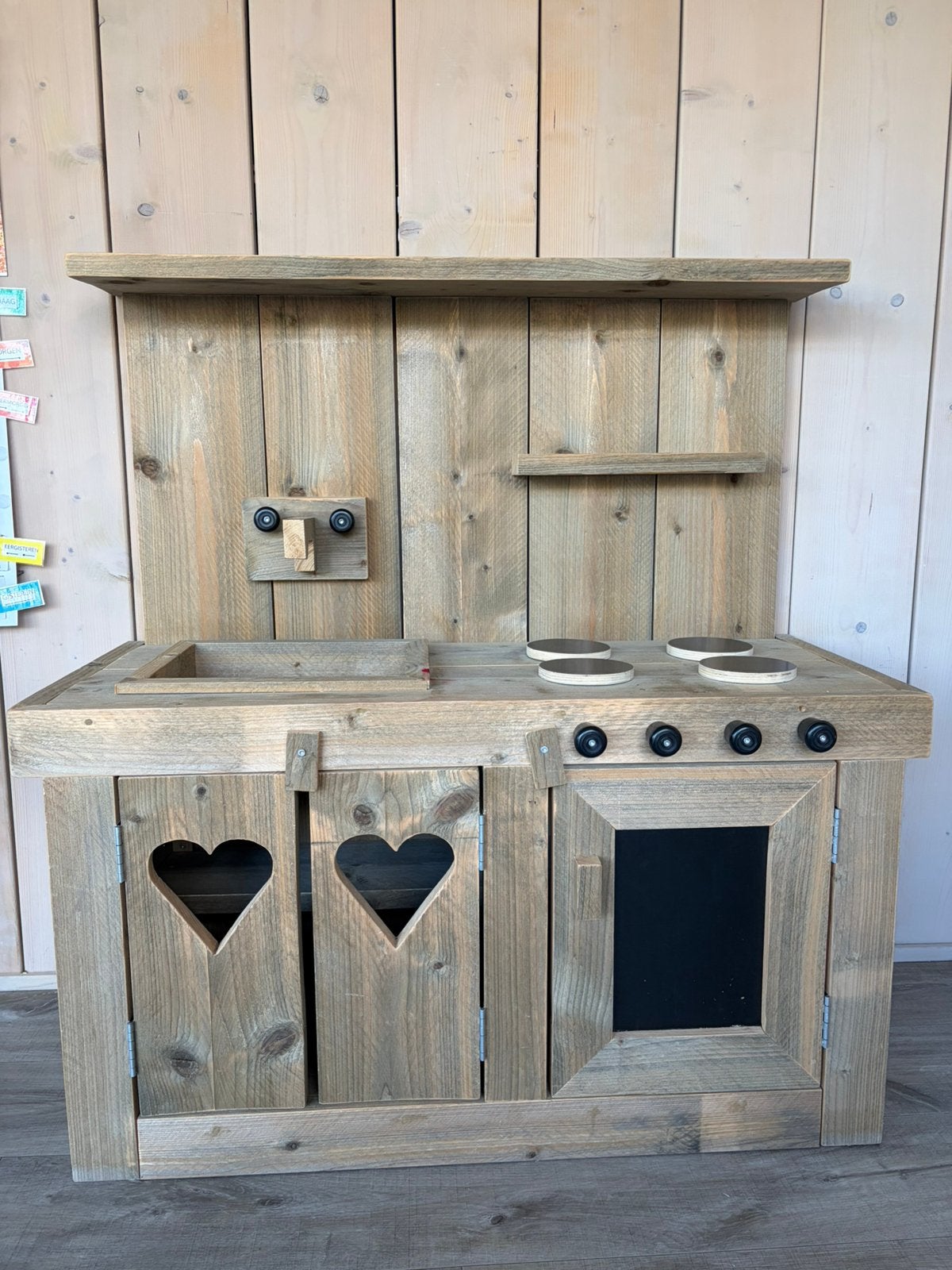 Unieke handgemaakte speelkeuken van robuust steigerhout., Enlèvement, Comme neuf, Jouer à la cuisine