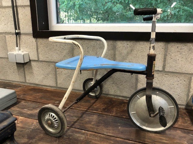 retro vintage kinderfiets blauw, Ophalen, Gebruikt, Overige merken, Zijwieltjes