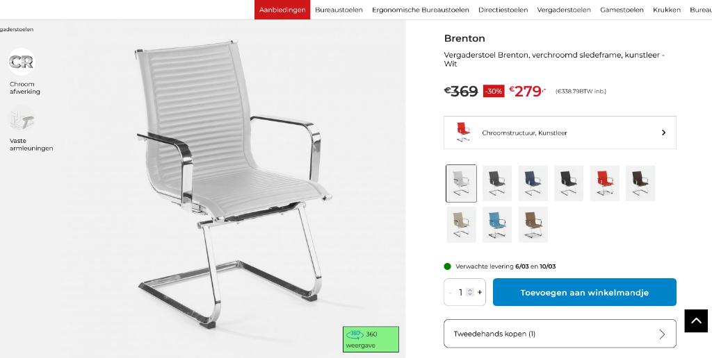 Vier nieuwe bureaustoelen (variant wit), Antiek en Kunst, Antiek | Meubels | Stoelen en Sofa's, Ophalen