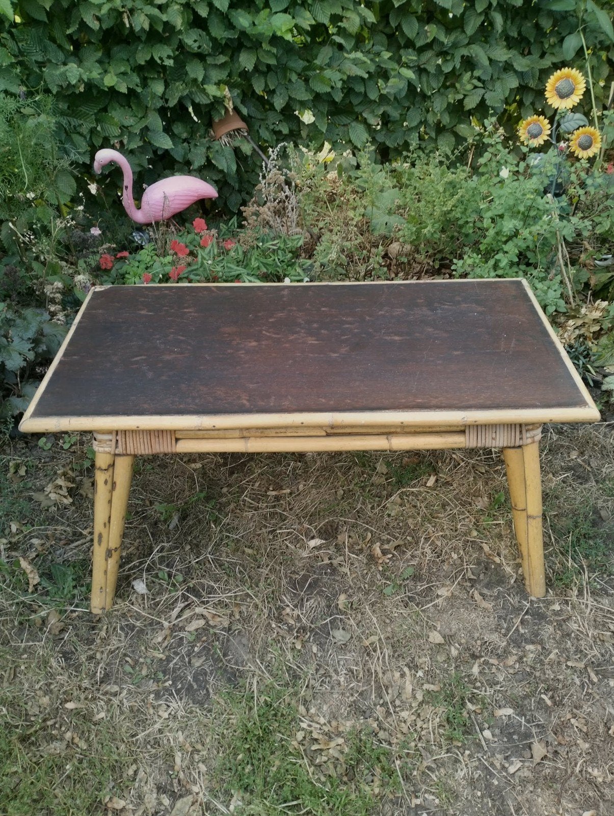 Rotan salontafel vintage bamboe retro 60s, Ophalen, Gebruikt, Rechthoekig, Hout