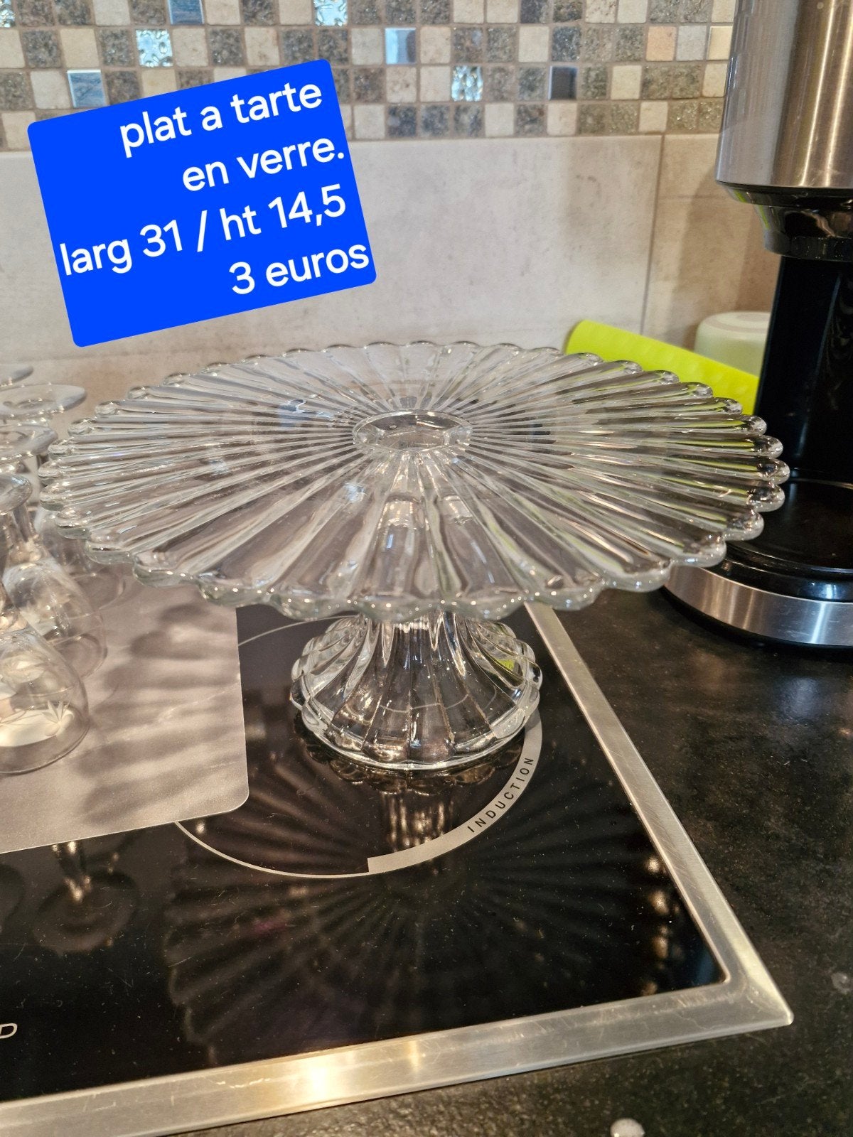 plat a tarte en verre largeur 31 cm, Enlèvement, Verre