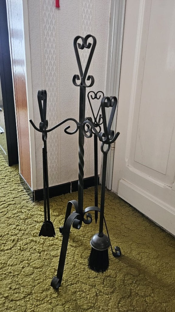 Gietijzeren haardhouder met 3 tools, Antiek en Kunst, Ophalen