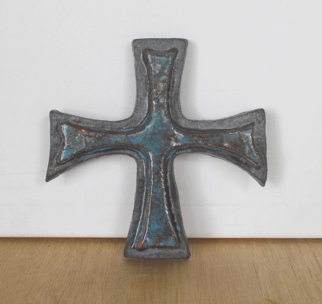 Croix murale rétro-  brutaliste en terre cuite, années 70, Enlèvement ou Envoi