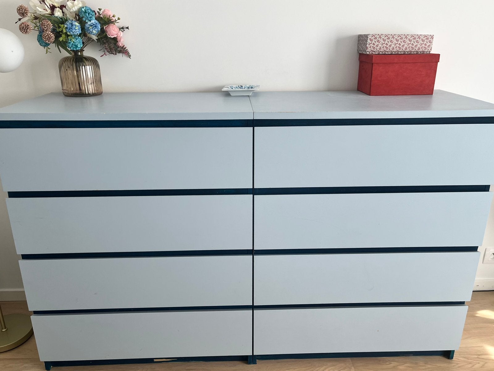 Deux commodes Ikea Malm bleue gris 80x100, Maison & Meubles, 3 ou 4 tiroirs, 100 à 150 cm, Utilisé, Scandinave