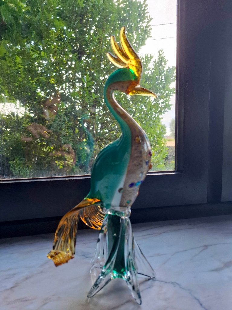 vintage murano glazen vogelsculptuur met goudaccenten, Ophalen