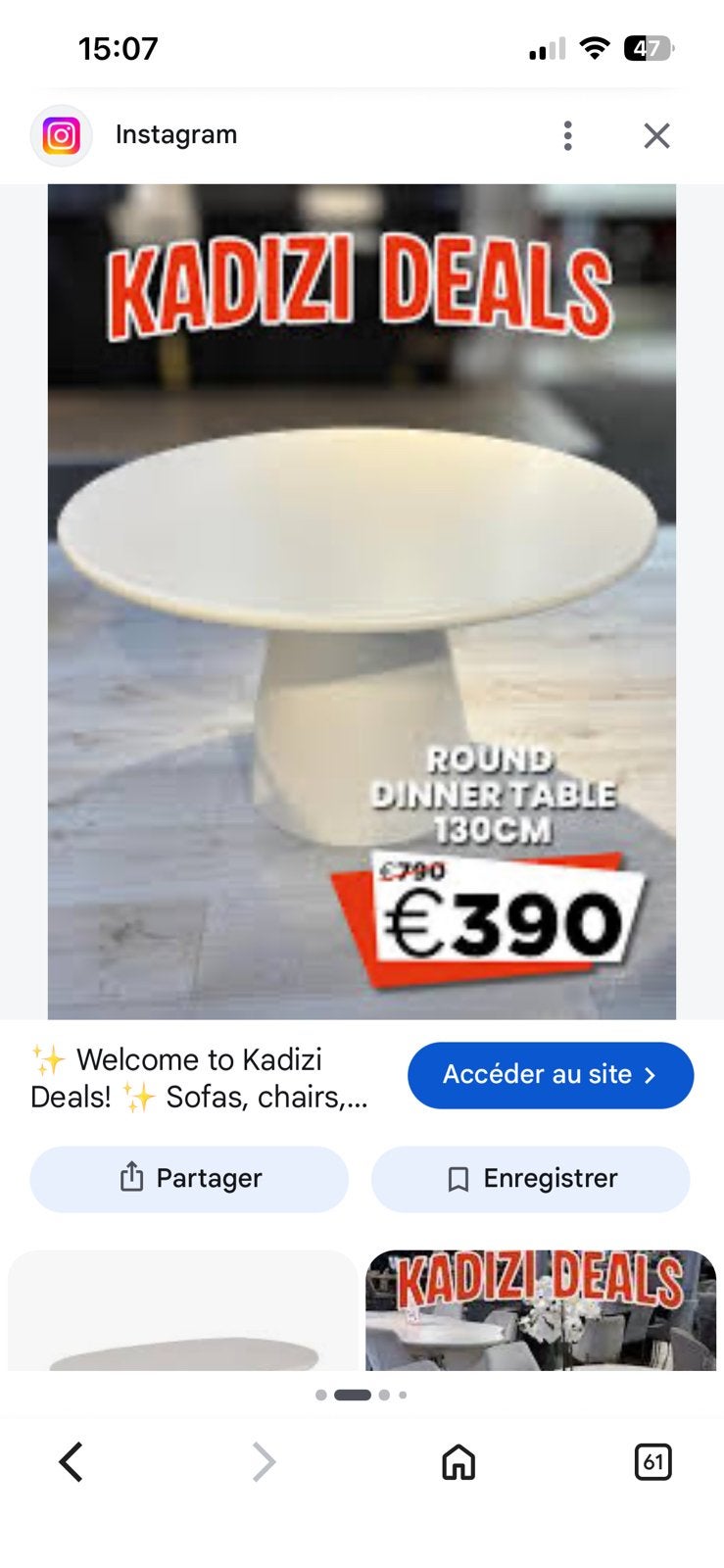 Table ronde kadizi, Enlèvement, Comme neuf