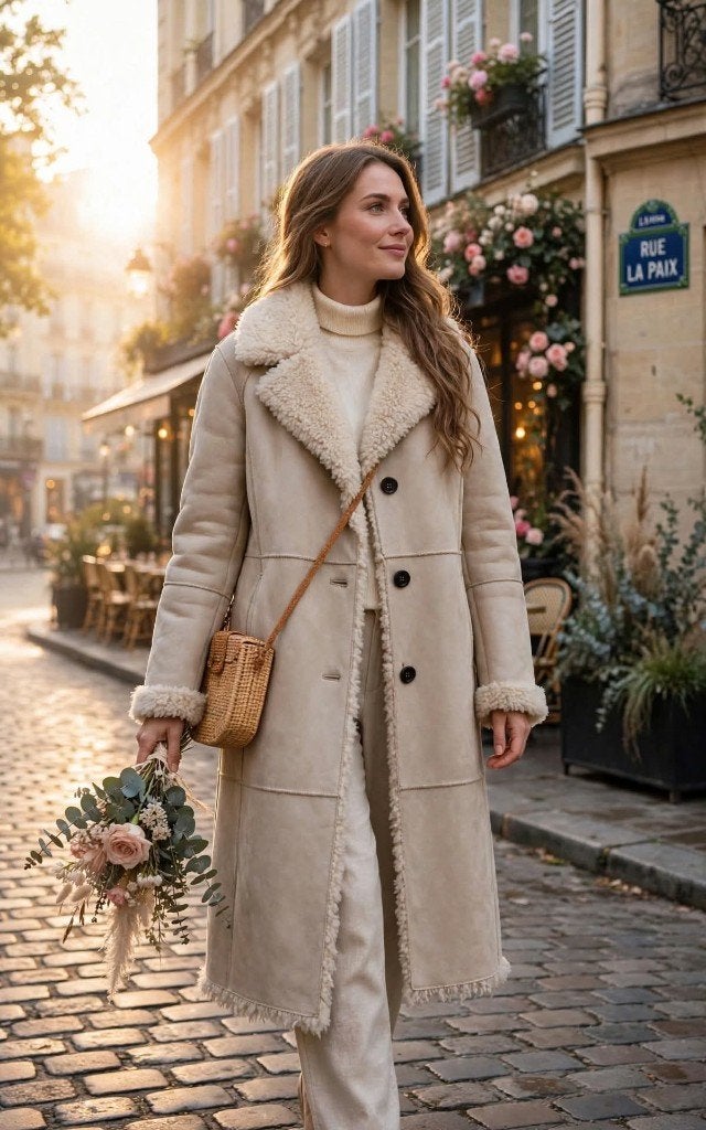 Manteau long, veste en daim et fourrure mercu/beige, neuf, Neuf, Taille 38/40 (M), Beige, Beaumont