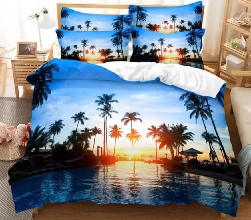 Palm Sunset 2 persoons dekbedovertrek (geen strijkwerk), Huis en Inrichting, Dekbedovertrek, Droomtextiel, Overige materialen