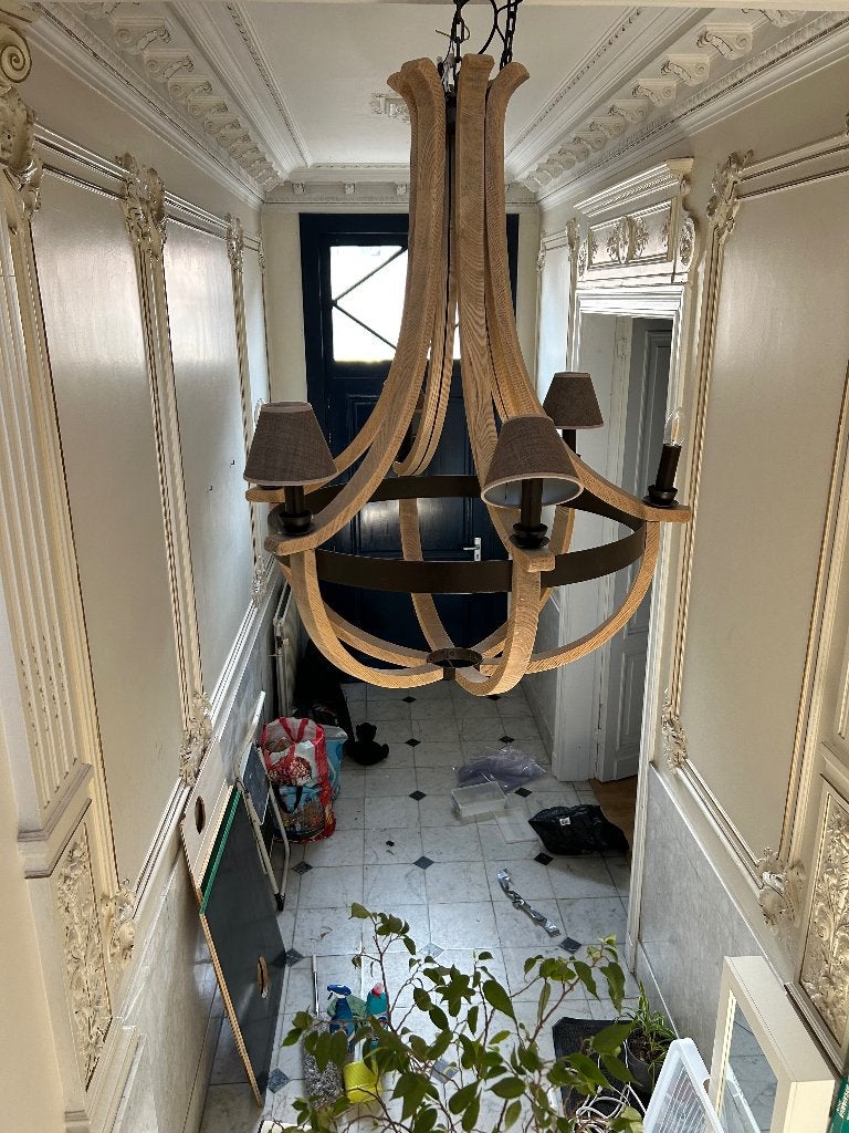 Lustre de plafond en bois, Modern klassiek, Comme neuf, Enlèvement, E27 (grand)