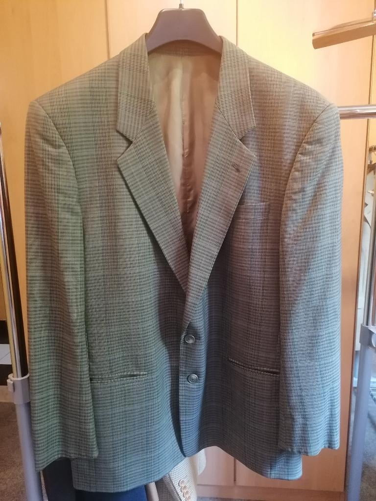 Kakigroene jas met ruiten van pure scheerwol., Kleding | Heren, Ophalen, Gedragen, Maat 48/50 (M), Groen