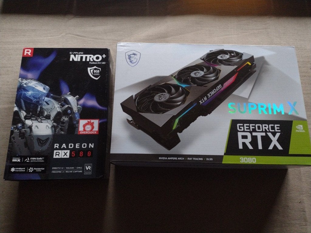 NITRO RX580 8GB / MSI RTX 3080 Suprim X 10GB / RTX 3080 12GB, Ophalen, Zo goed als nieuw, AMD