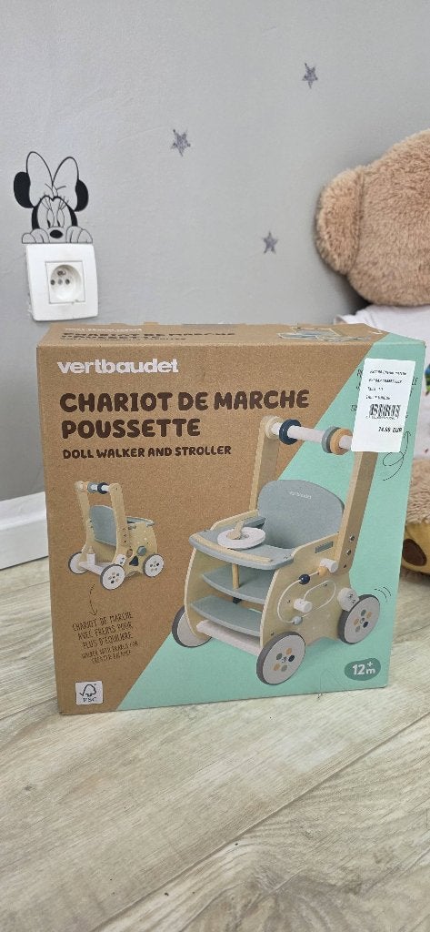 Chariot de marche poussette en bois neuf Vertbaudet, Enlèvement, Neuf, Jouet à Pousser ou Tirer