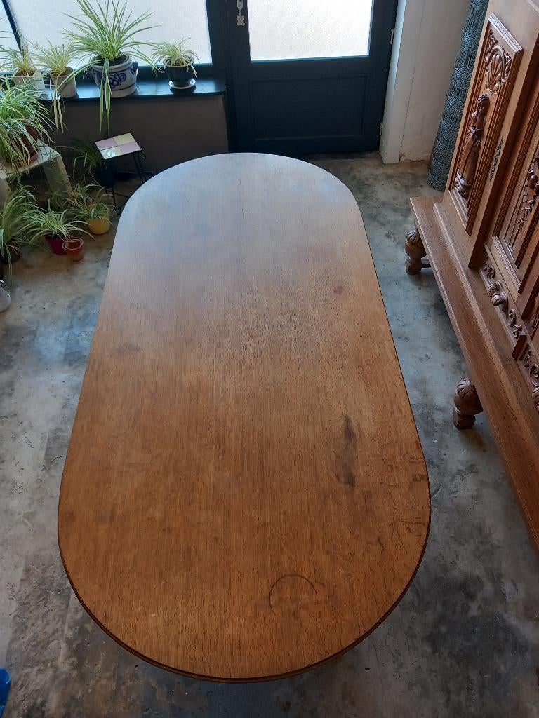 Ovale tafel van massief eikenhout, Huis en Inrichting, Tafels | Eettafels, Ophalen, Gebruikt, Eikenhout, 200 cm of meer