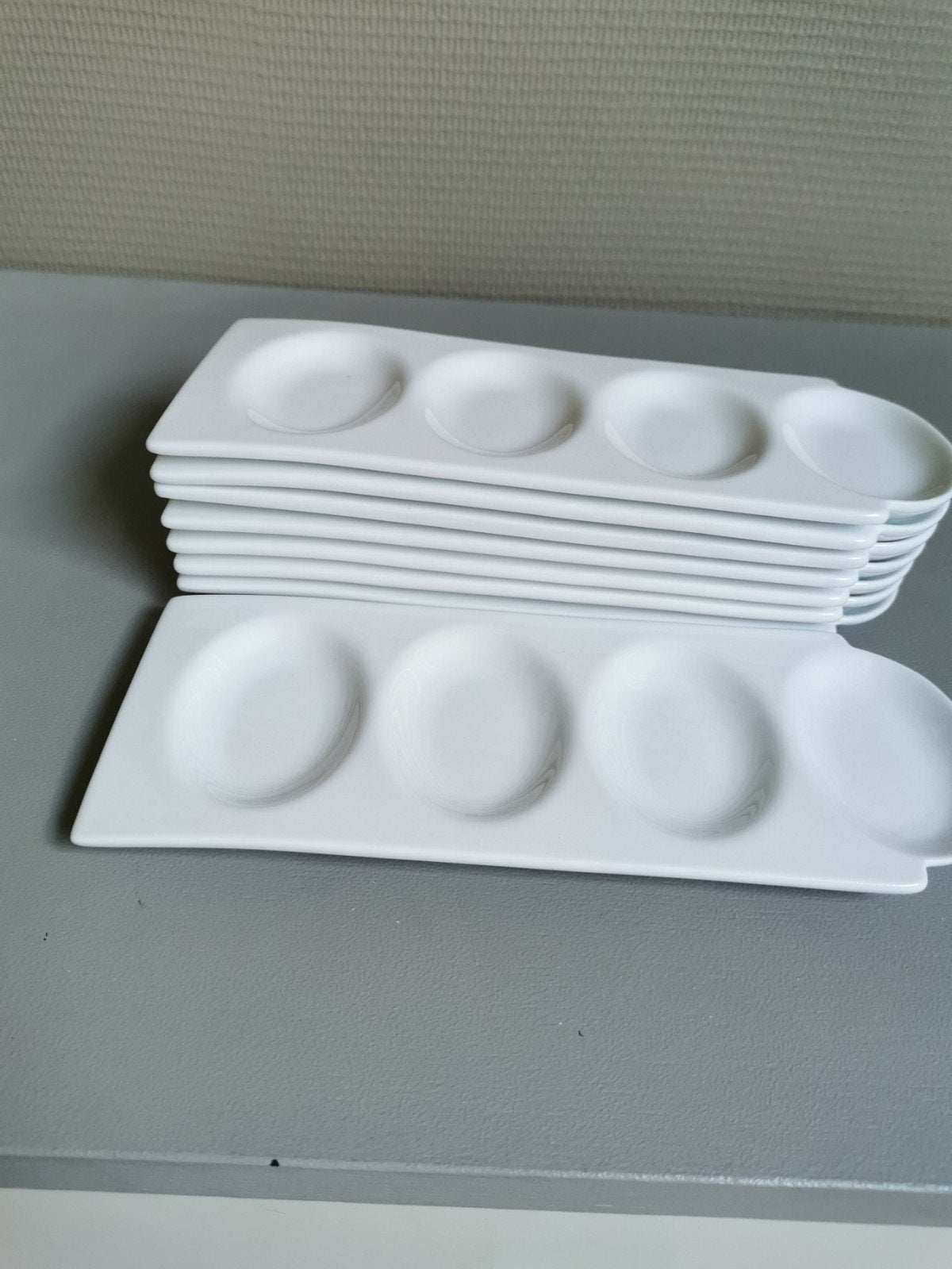 8 x aperitief bordjes in wit porselein voor in de oven, Ophalen, Zo goed als nieuw, Porselein, Bord of Schaal