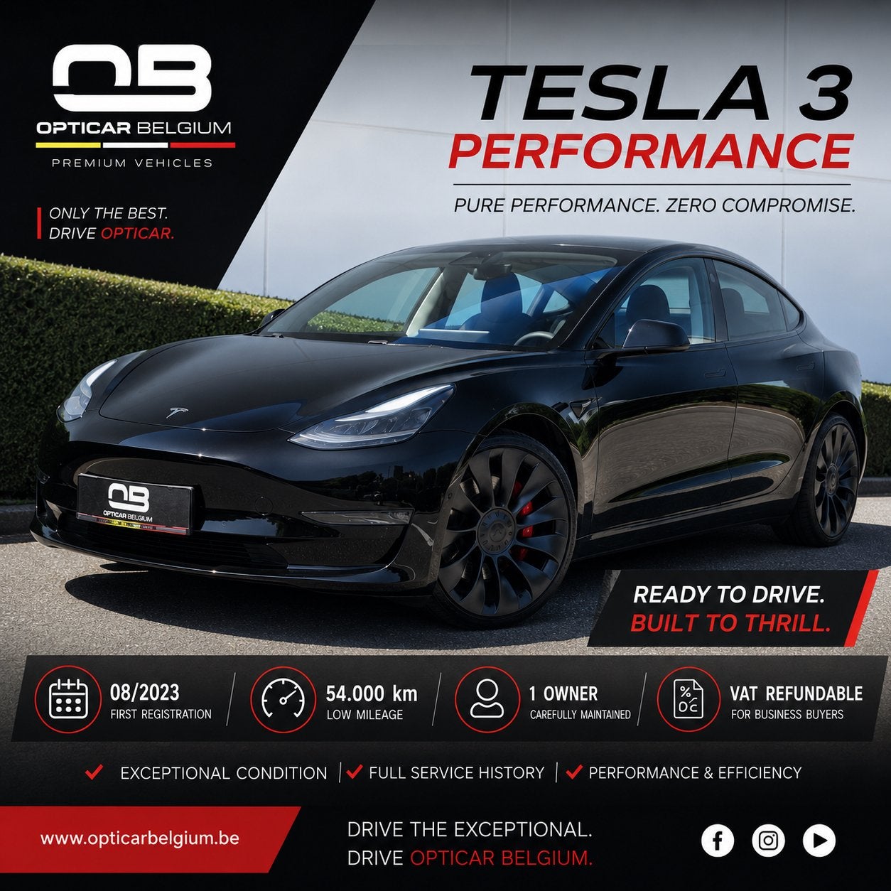 *** Tesla 3 Performance - 513 pk - 08/2023 - BTW - 1 eigen**, Auto's, Zwart, Zwart, Leder, 5 zetels