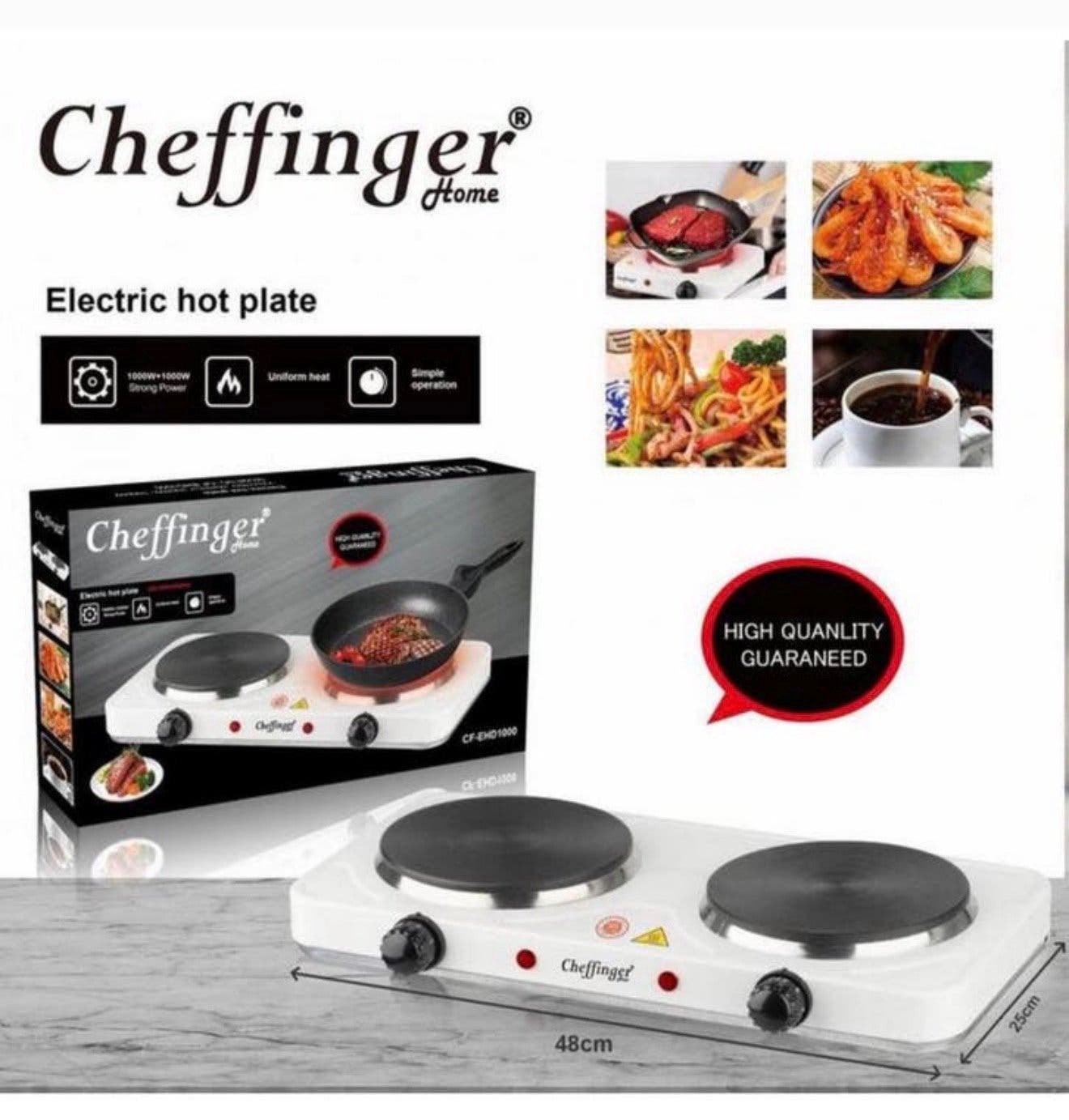 Cheffinger CF-EHD1000 Dubbele Elektrische Kookplaat – 1000W, Nieuw, 3 kookzones of minder, Ophalen of Verzenden, Vrijstaand