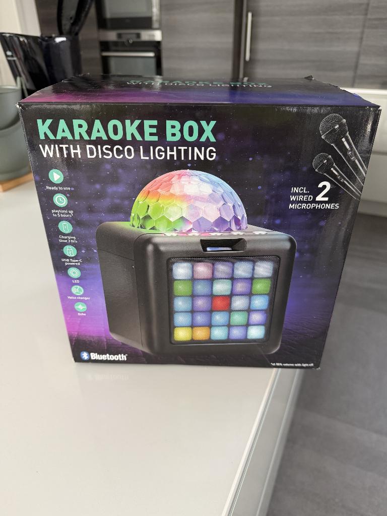 Karaoke Box met Disco-licht + 2 microfoons, Audio, Tv en Foto, Karaoke-apparatuur, Ophalen, Gebruikt, Microfoon(s)
