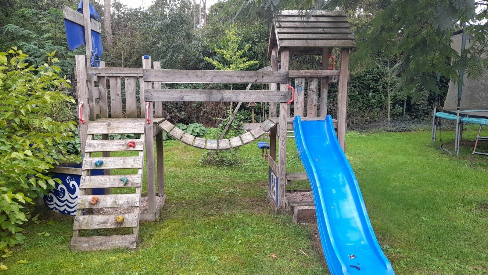 Wickey speeltuig boot met glijbaan, schommels en hangbrug, Kinderen en Baby's, Ophalen, Gebruikt, Schommel