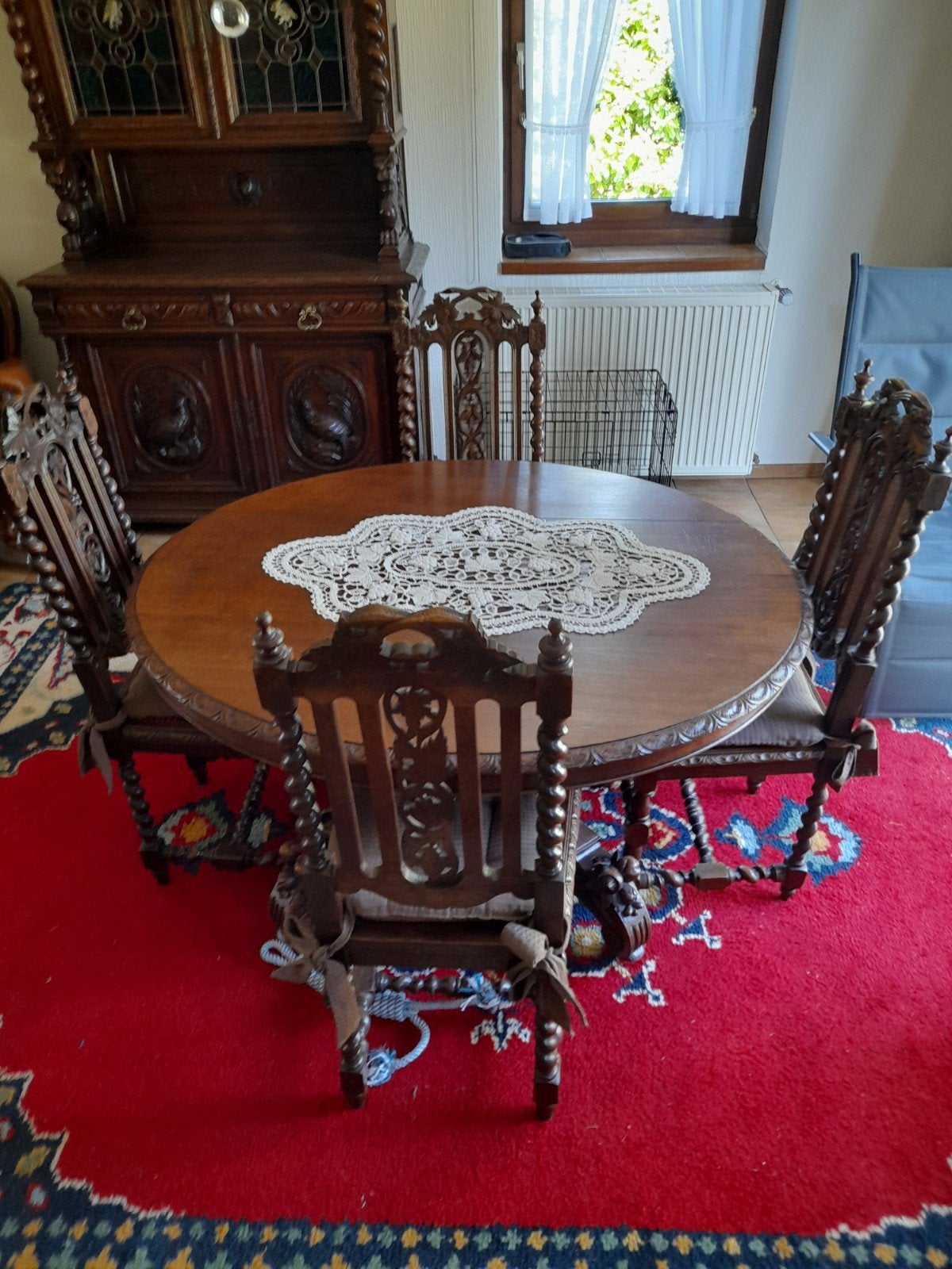 Antieke tafel en 4 stoelen, Ophalen