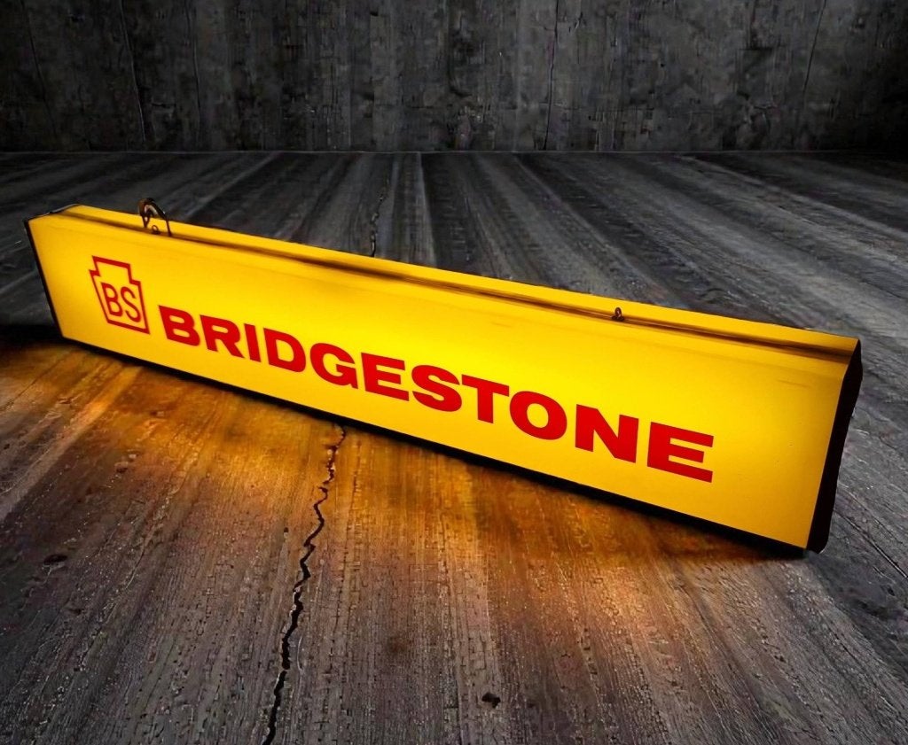 Toffe vintage dubbelzijdige lichtbak Bridgestone banden., Verzamelen, Merken en Reclamevoorwerpen, Ophalen, Gebruikt, Lichtbak of (neon) lamp