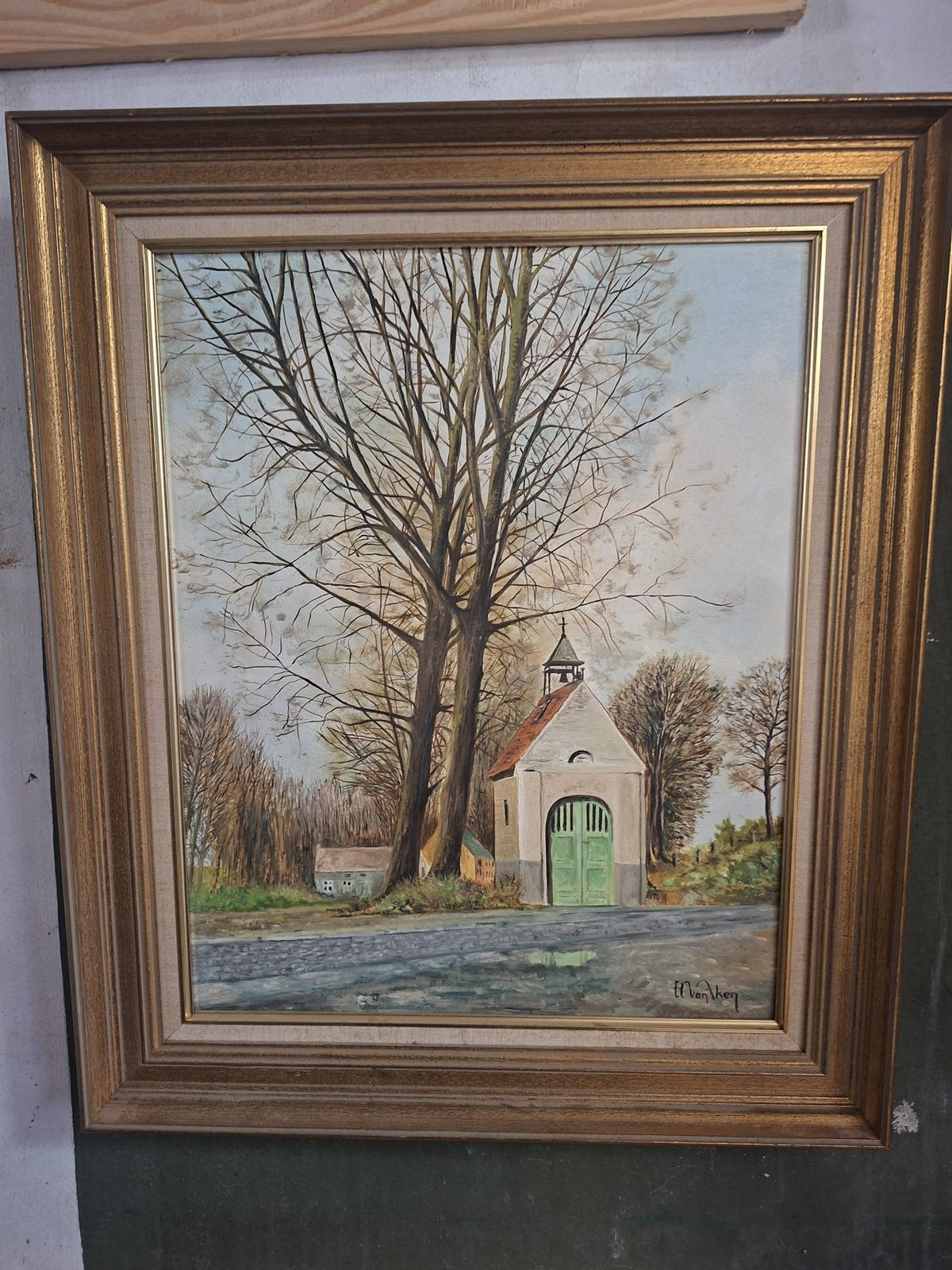 Schilderij kapelletje, Enlèvement, Classique, Signé