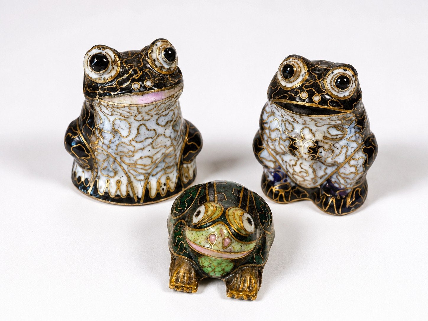 Set van 3 Vintage Cloisonné Kikkers – Emaille Beeldjes, Antiek en Kunst, Ophalen of Verzenden