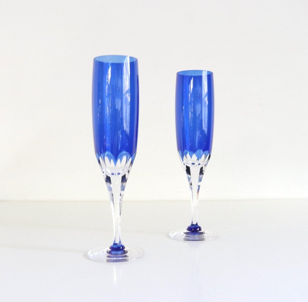 Kagami Crystal Champagne Glasses “Royal Blue” Japan, Enlèvement ou Envoi