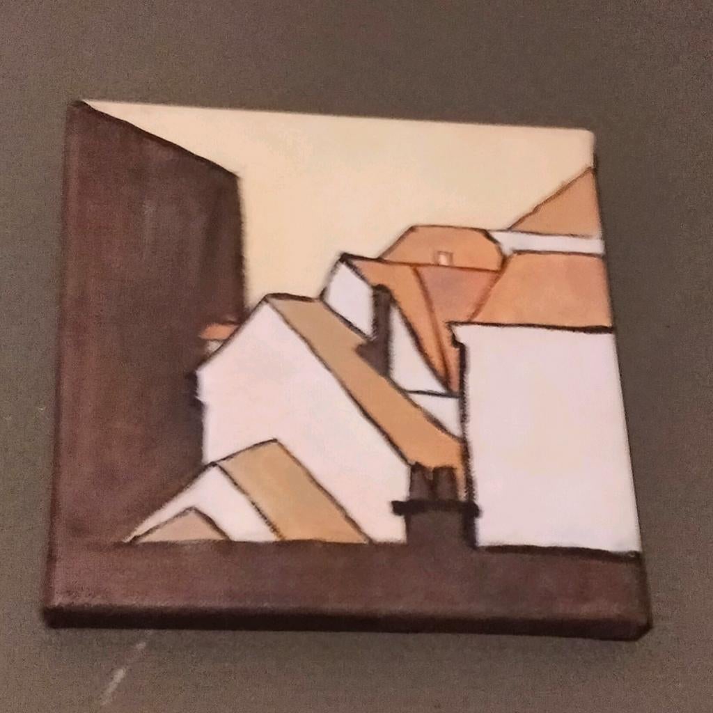 Schilderijtje huizen, Antiquités & Art, Art | Peinture | Moderne, Enlèvement