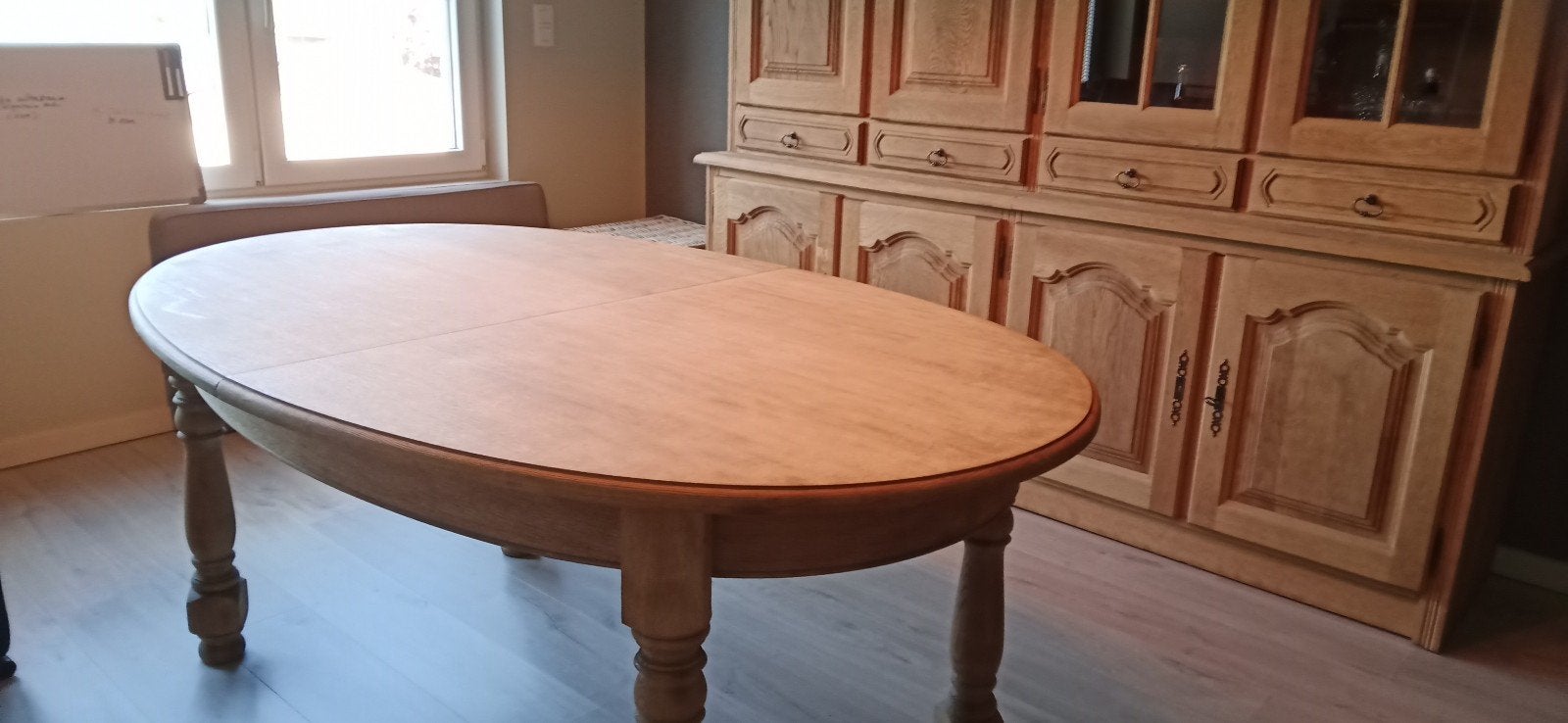 Uitschuifbare eiken tafel, blank hout, Huis en Inrichting, Tafels | Eettafels, Ophalen, Gebruikt, 100 tot 150 cm, Eikenhout