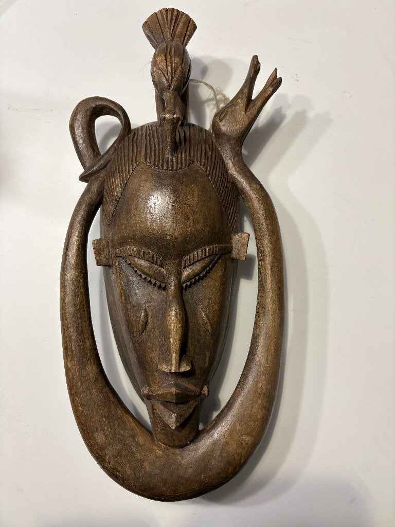 Masque africain en bois sculpté, 40 cm, Afrique, Brun, Enlèvement