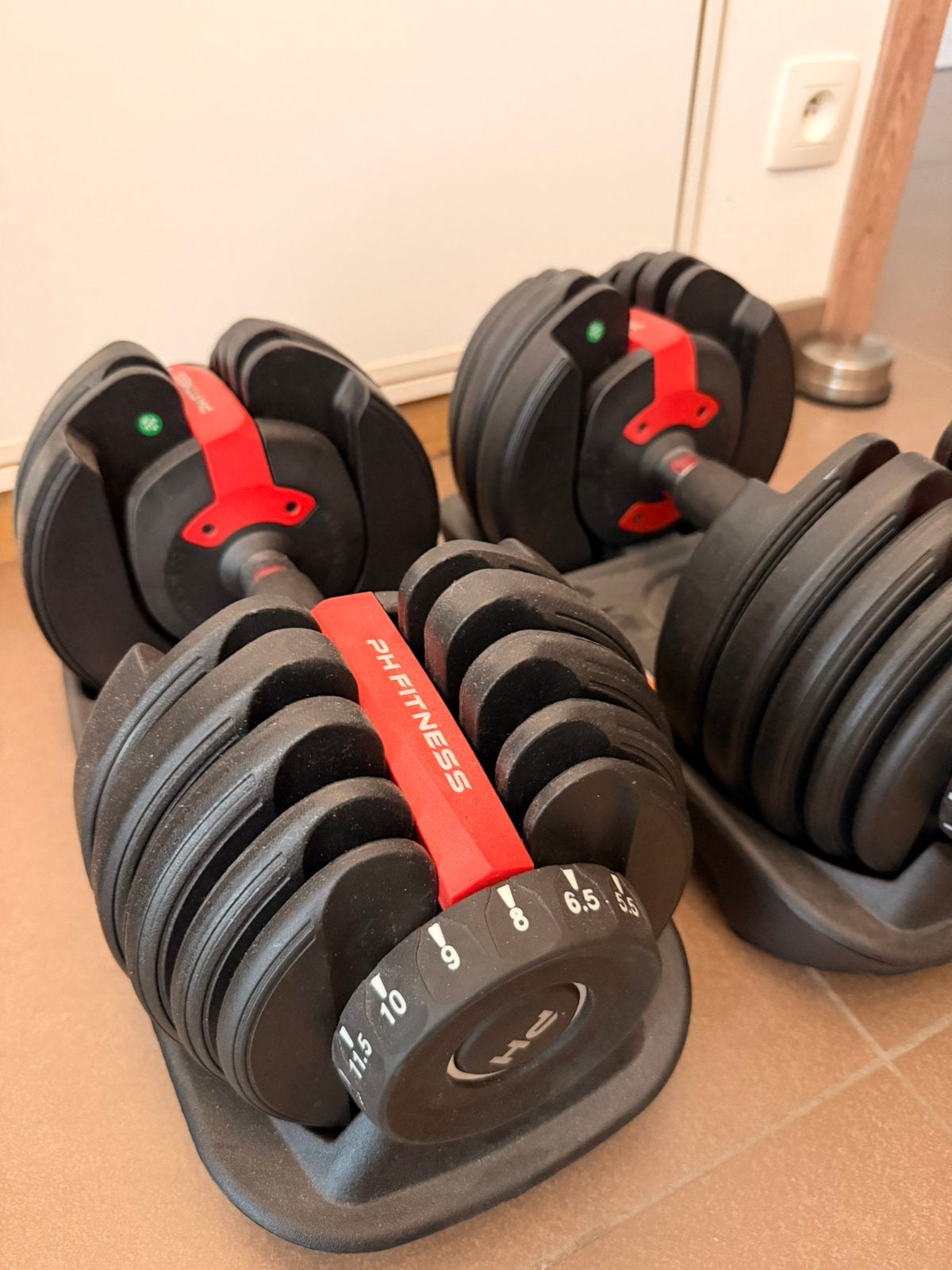 Te koop: set van 2 verstelbare dumbbells van PH Fitness., Enlèvement, Comme neuf, Bras, Haltère